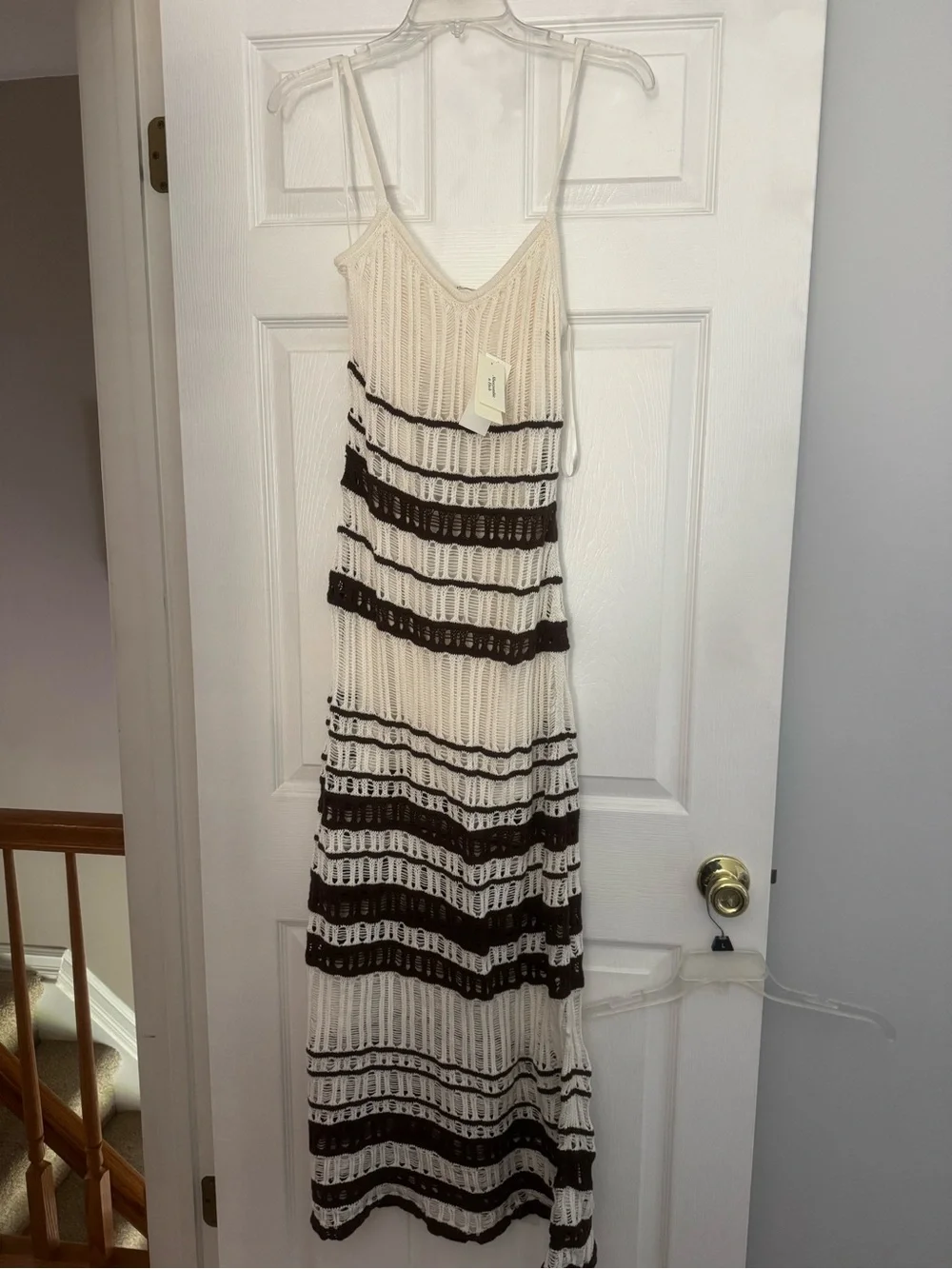 Abercrombie New With Tags Cream & Brown Striped Knit Maxi Dress